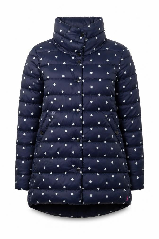 Joules Womens Blue Polka Dot Mid-Length Puffer Coat Size 10