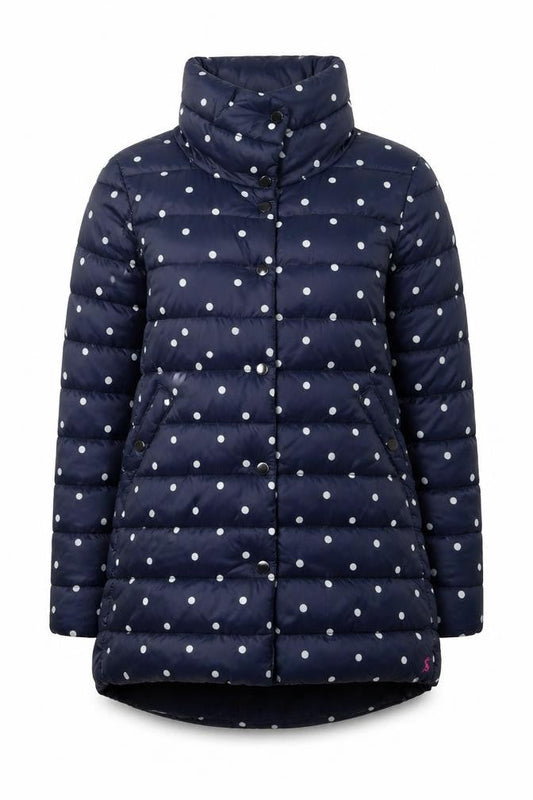 Joules Womens Blue Polka Dot Mid-Length Puffer Coat Size 10