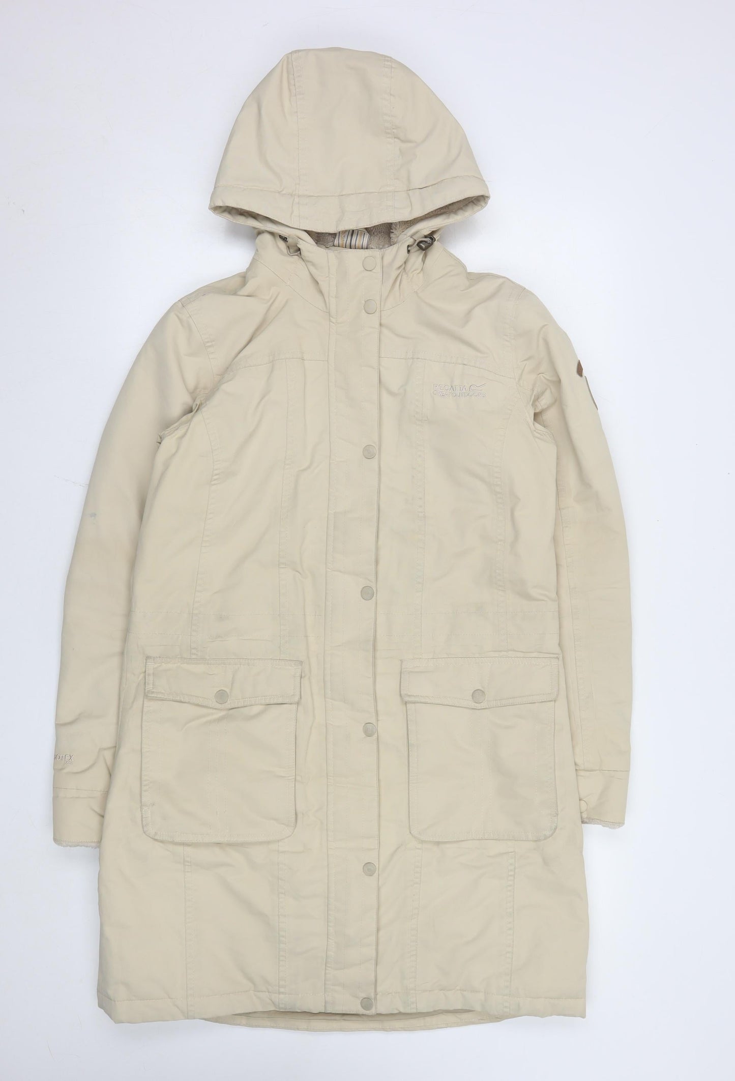 Regatta Womens Beige Hooded Waterproof Long Rain Coat UK 10