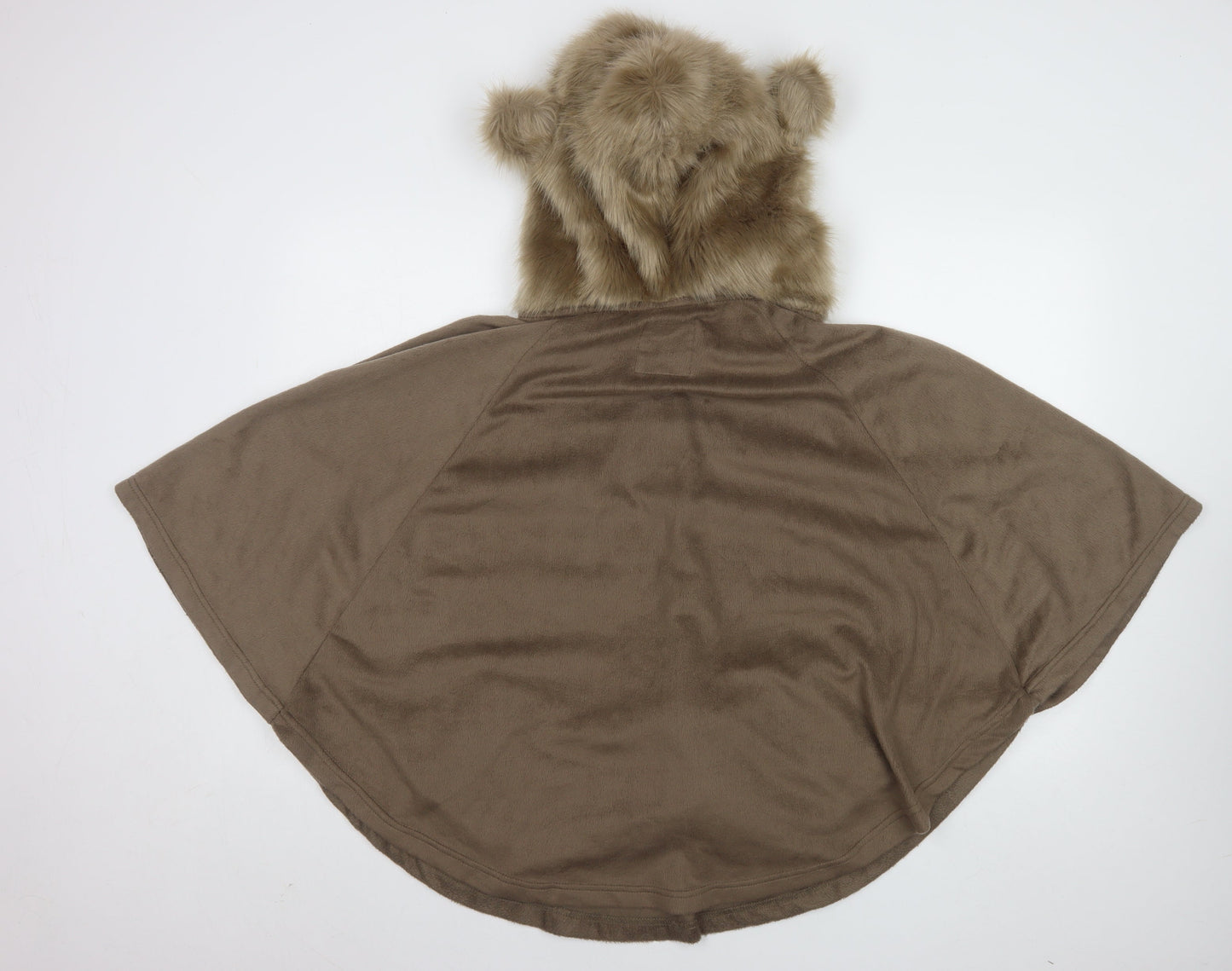 Next Women Brown XS Hooded Faux Fur Trim Fleece Robe Poncho