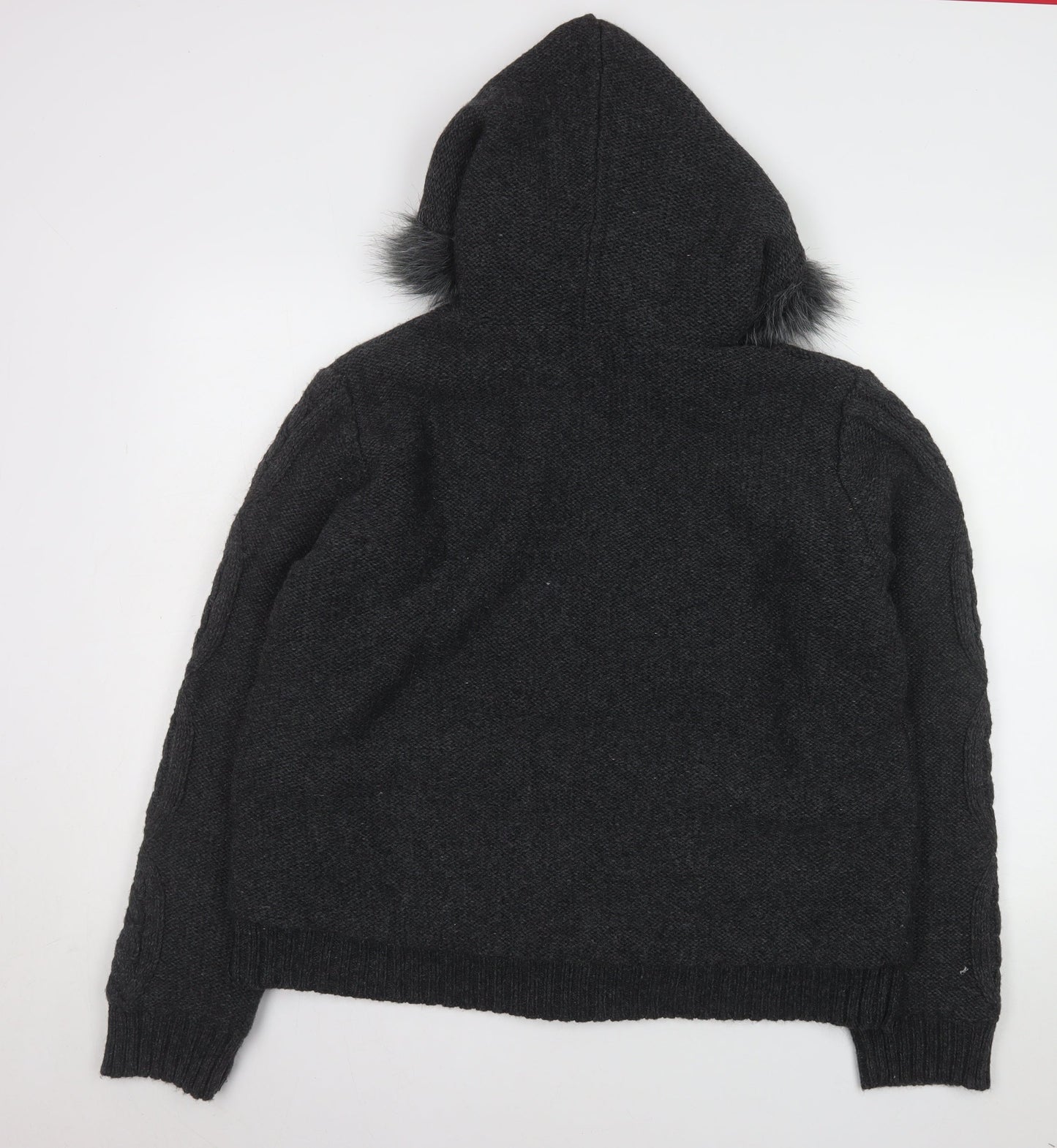 TU Women Black Faux Fur Hooded Knit Jacket Size 20