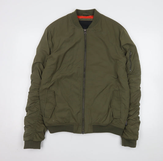 Indigo Men's Khaki Nylon Bomber Jacket Size S Lightweight Lined Zip