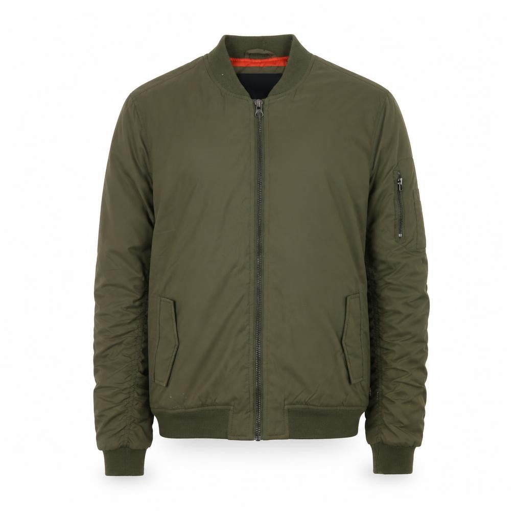 Indigo Men's Khaki Nylon Bomber Jacket Size S Lightweight Lined Zip
