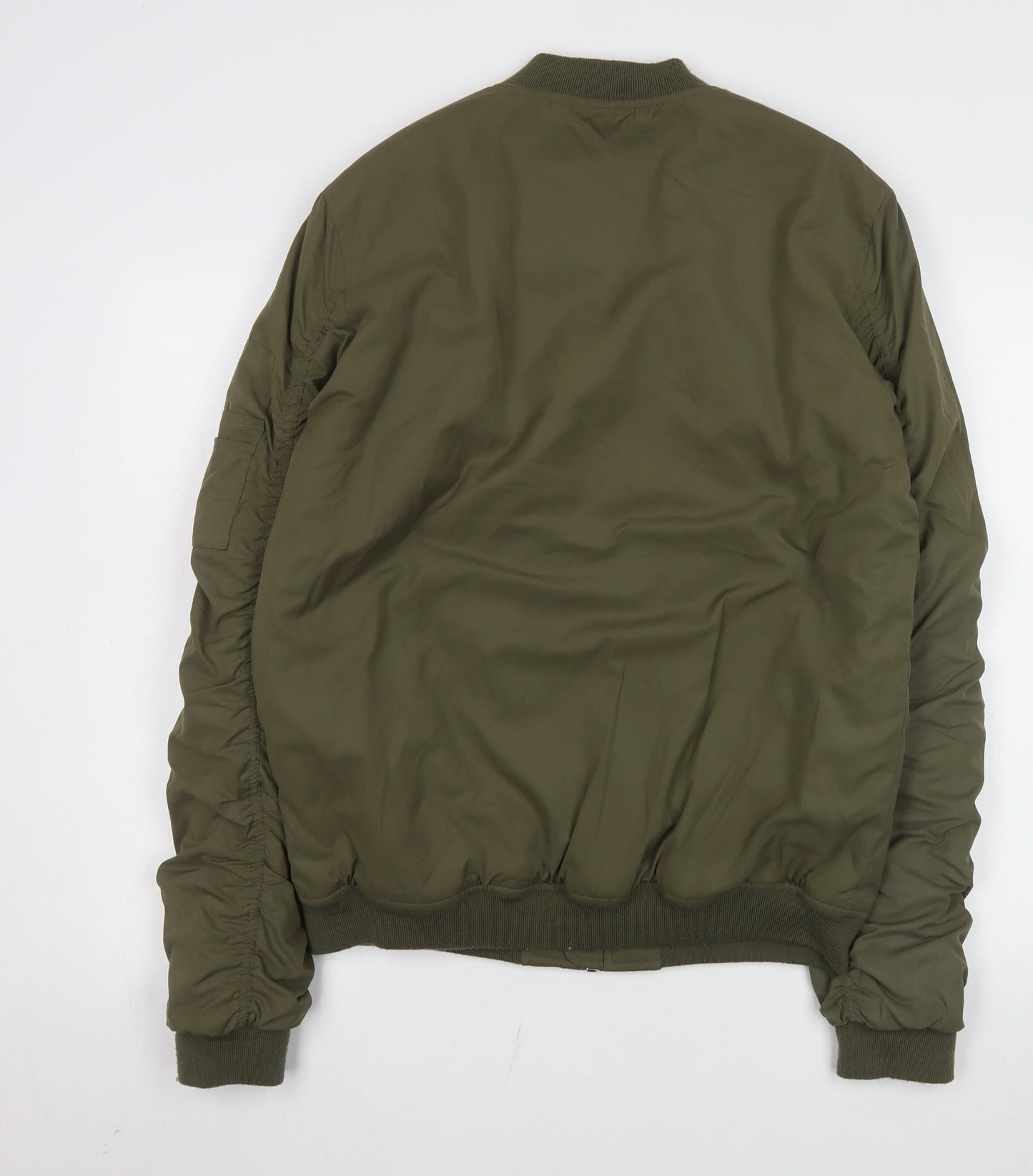 Indigo Men's Khaki Nylon Bomber Jacket Size S Lightweight Lined Zip