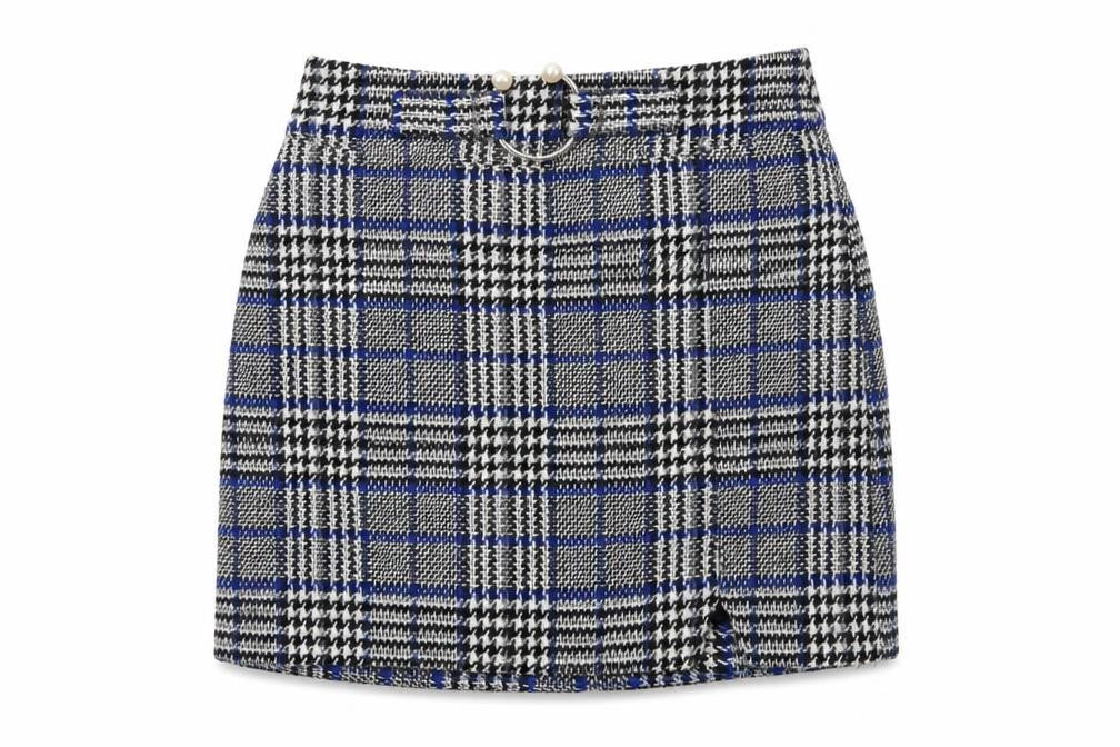 ASOS Women’s Blue Plaid Tweed Short Skirt UK 8 Lined Preppy Style