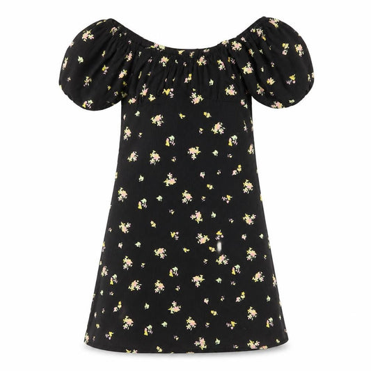 Primark Women's Black Floral Short Puff Sleeve A-Line Dress Size S