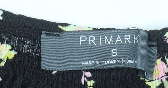 Primark Women's Black Floral Short Puff Sleeve A-Line Dress Size S