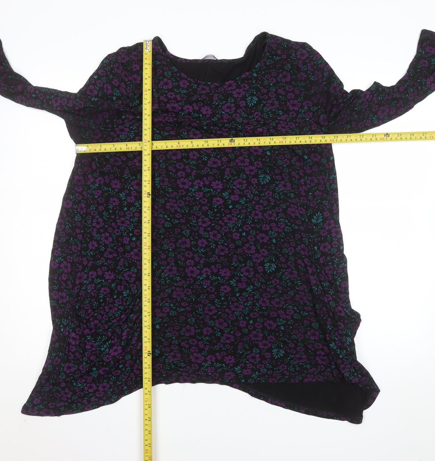 Roman Women Black Floral A-Line Dress Size 20 Long Sleeve