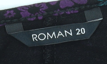 Roman Women Black Floral A-Line Dress Size 20 Long Sleeve