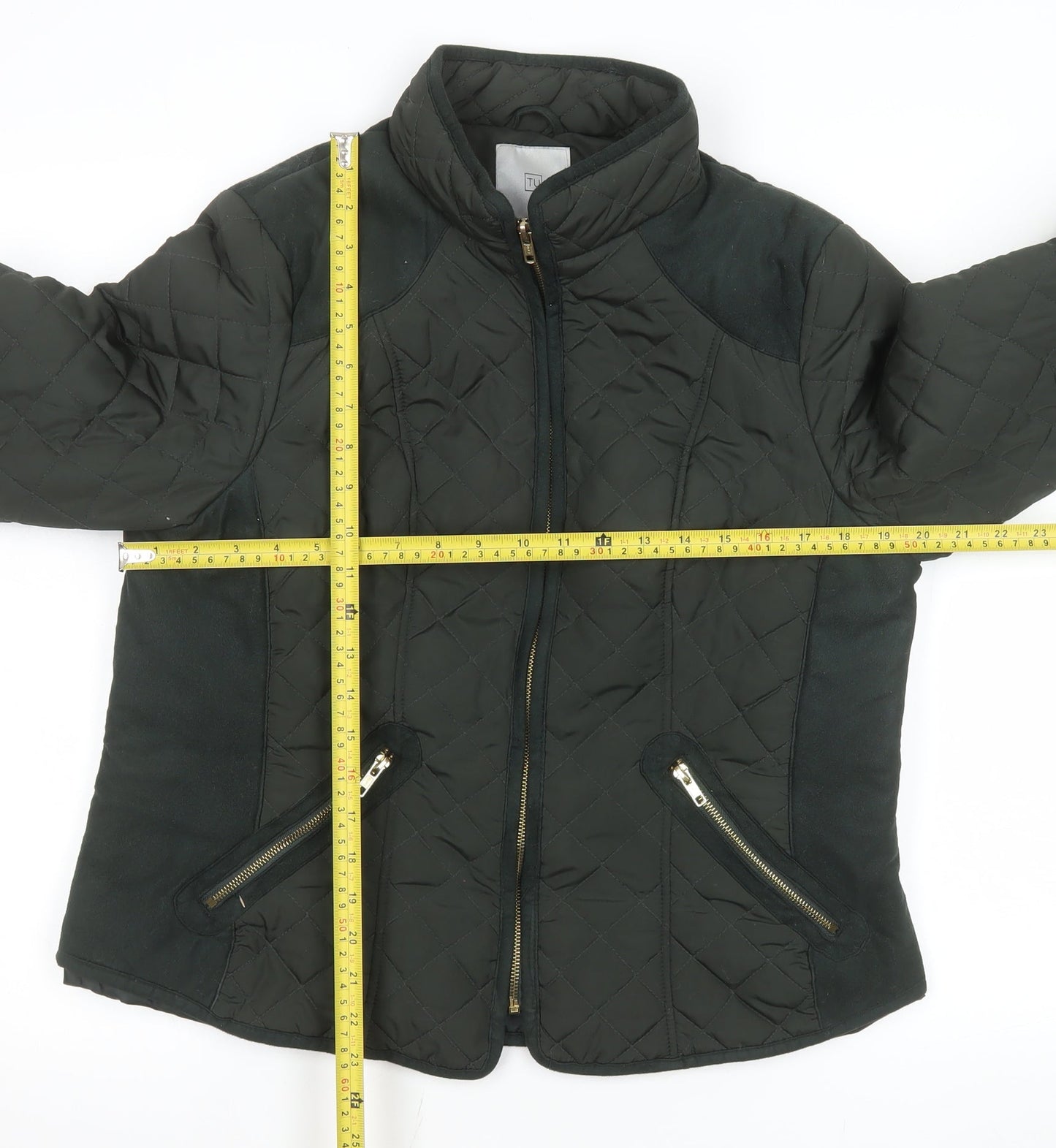 TU Women’s Black Quilted Jacket Size 16 Mid-Length Zip Polyester