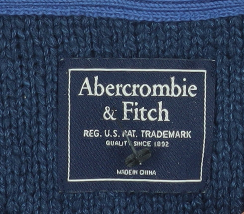 Abercrombie & Fitch Men’s Blue V-Neck Cotton Blend Pullover Jumper M