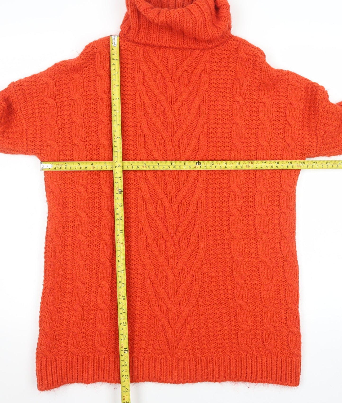 Marks and Spencer Women’s Orange Roll Neck Cable Knit Jumper Size S