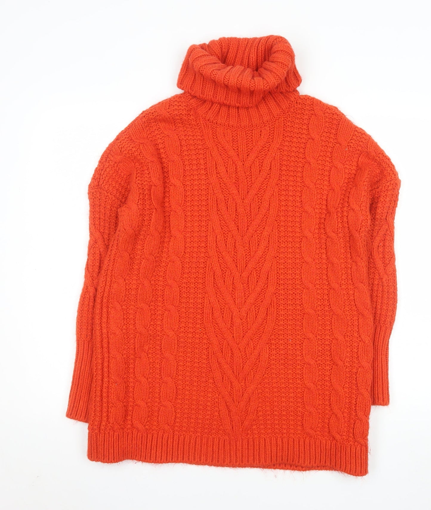 Marks and Spencer Women’s Orange Roll Neck Cable Knit Jumper Size S