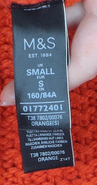 Marks and Spencer Women’s Orange Roll Neck Cable Knit Jumper Size S