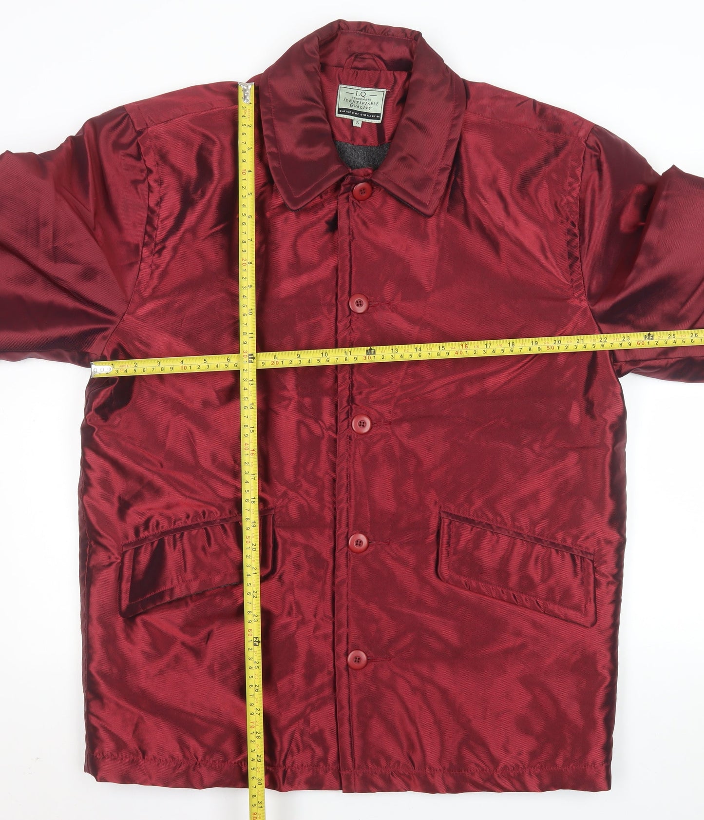 I.Q. Men's Red Mid-Length Button Overcoat Size S 38in Wool Lined