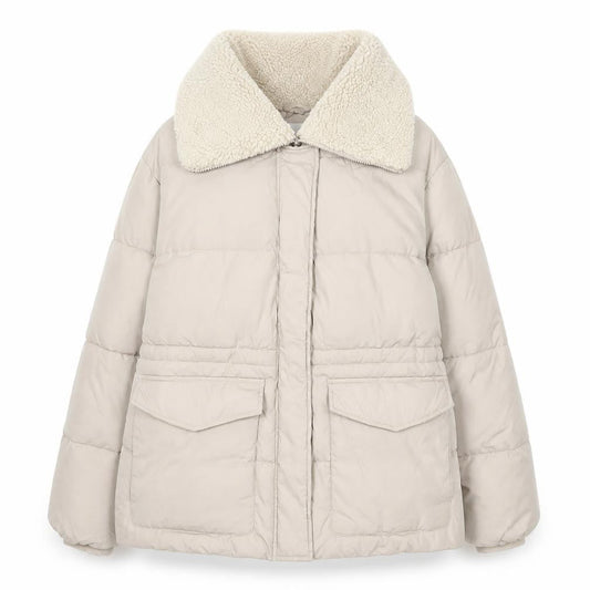 Primark Women’s Beige XS Puffer Jacket with Faux Shearling Collar