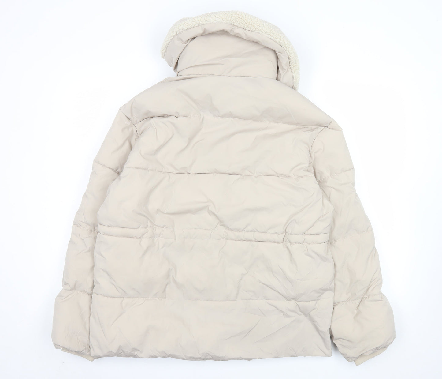 Primark Women’s Beige XS Puffer Jacket with Faux Shearling Collar