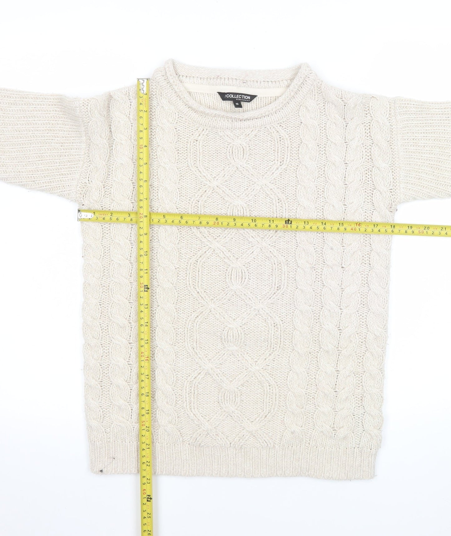 Debenhams Women Ivory Cable Knit Crew Neck Jumper Size 10
