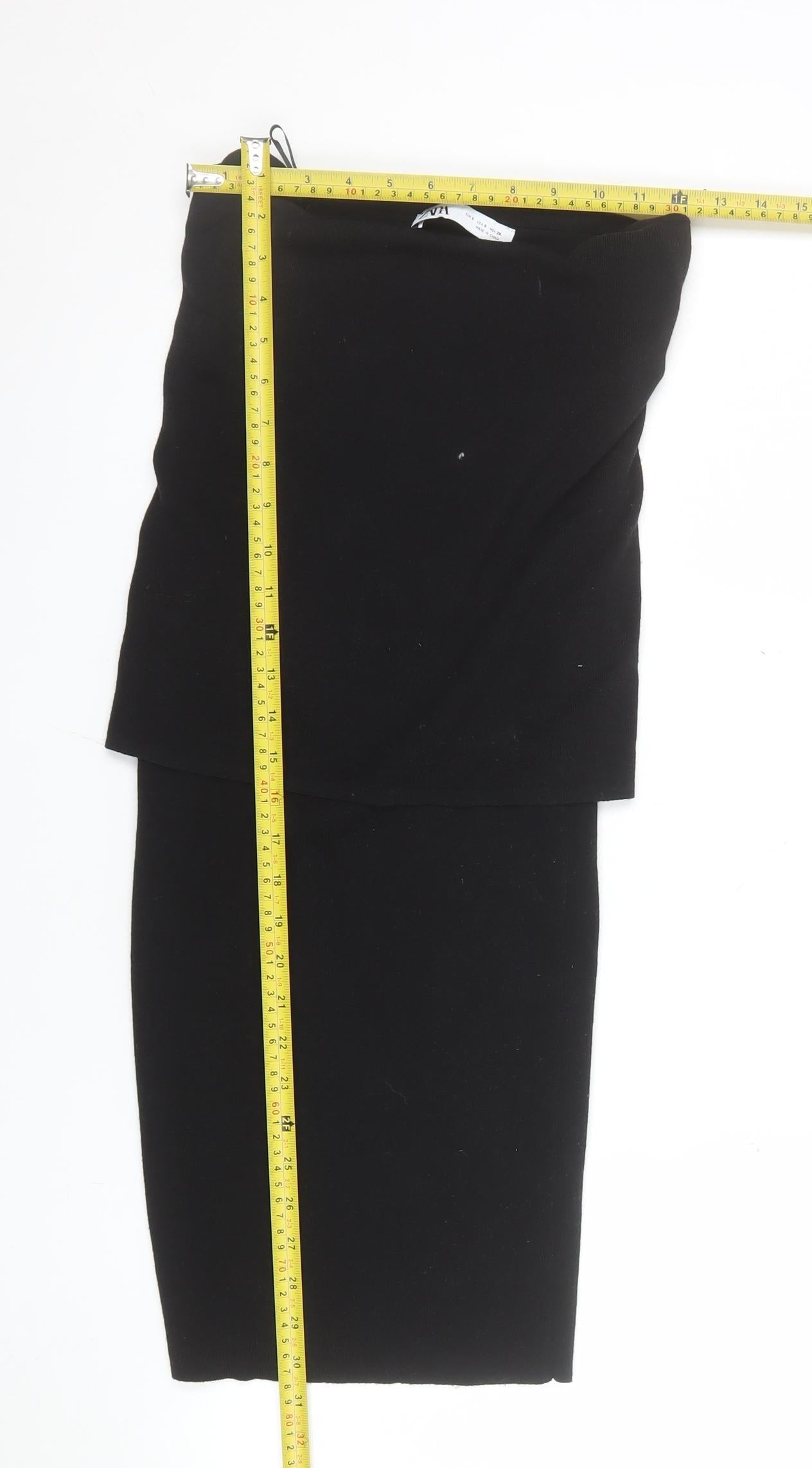 Zara Women Black S Stretch Knit Pencil Skirt High Waist