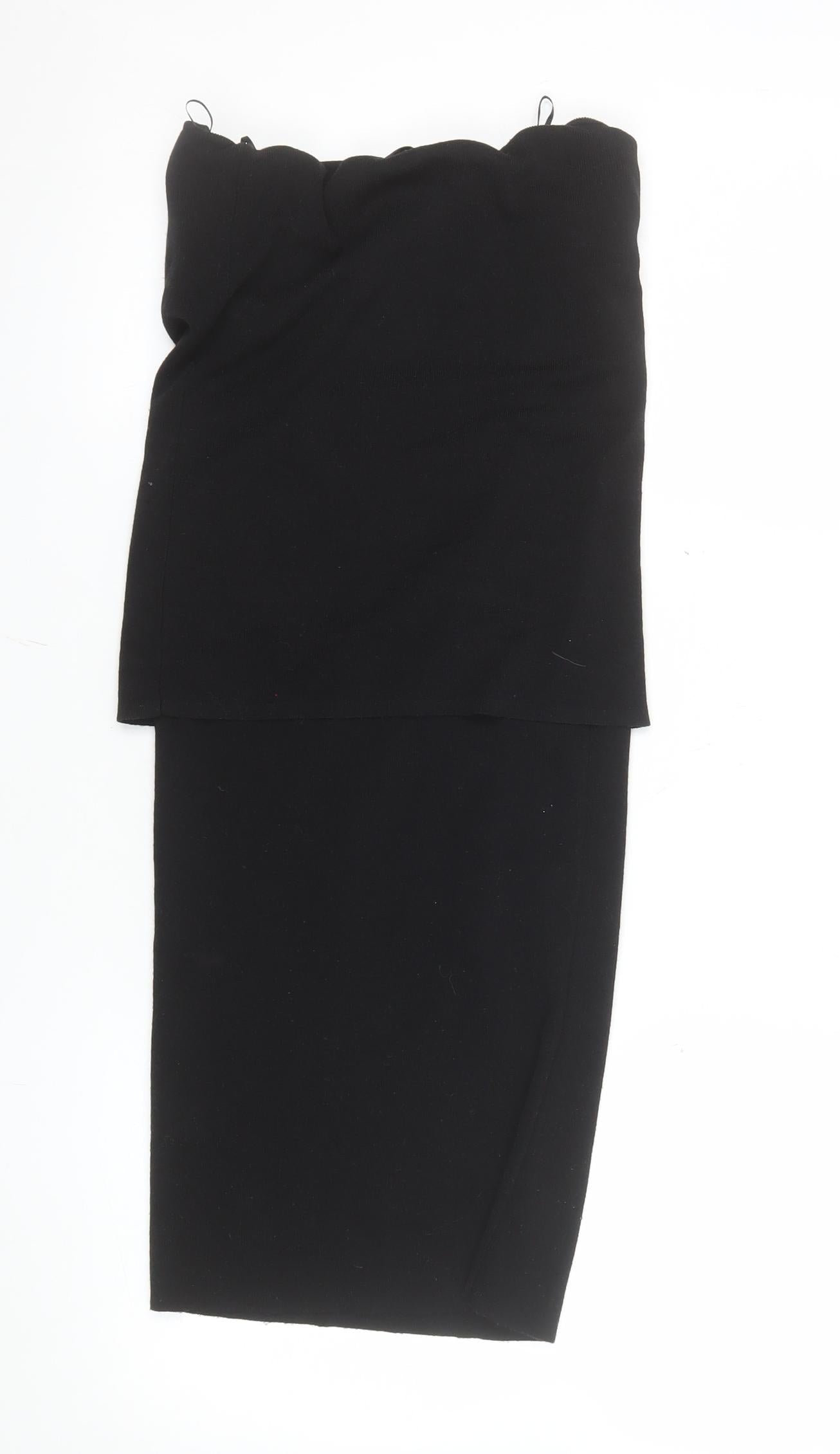 Zara Women Black S Stretch Knit Pencil Skirt High Waist