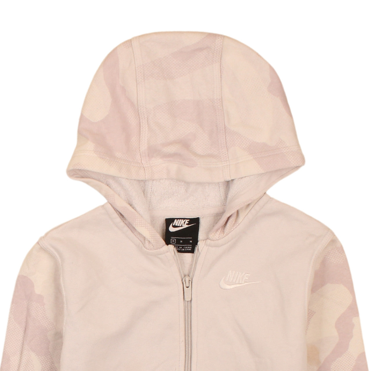 Nike Girls Beige Camouflage Full Zip Hoodie M Fleece Lined Sweatshirt