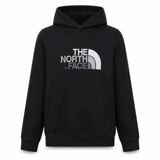 Front view of The North Face boys’ black pullover hoodie xl cotton logo sweatshirt