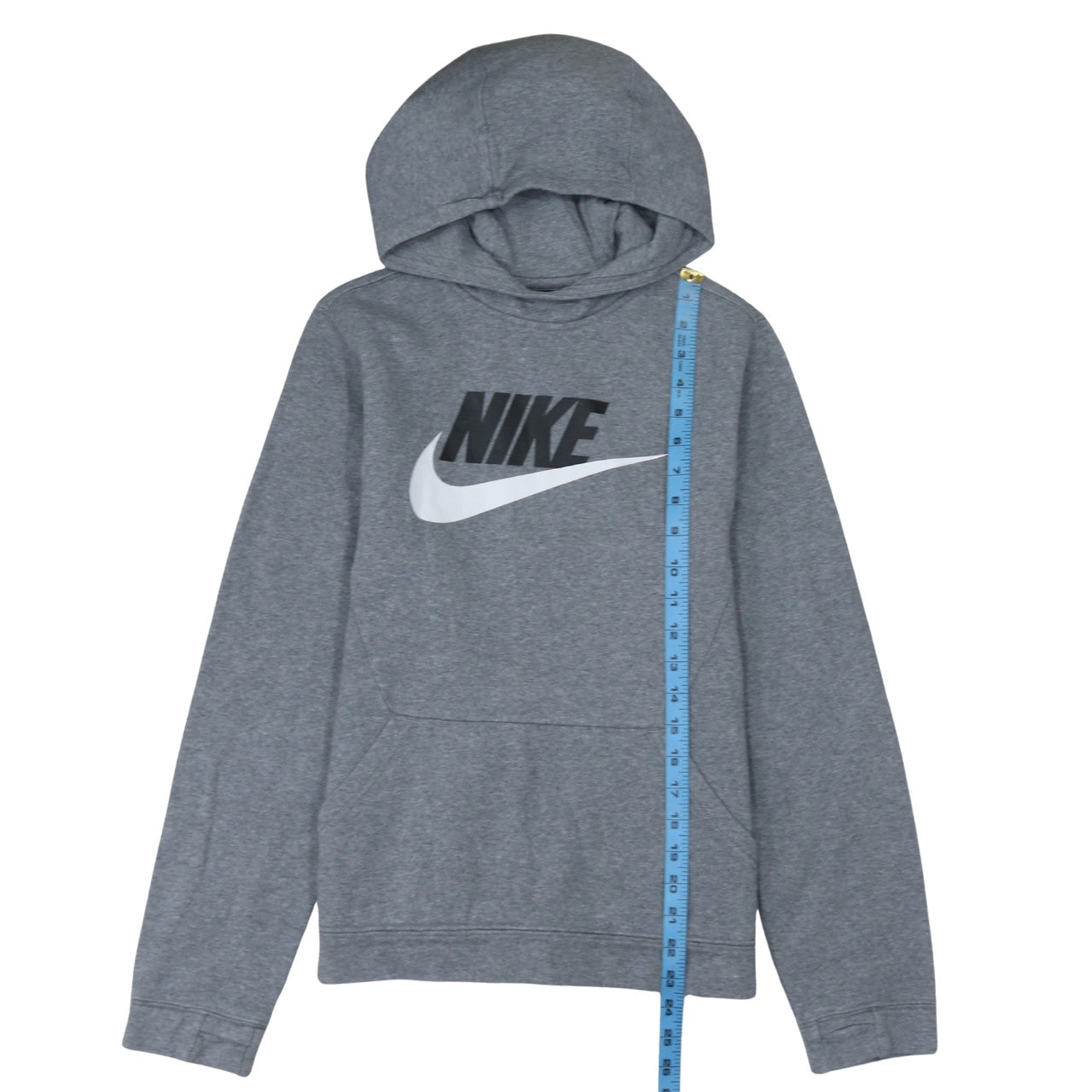 Nike Boys Grey XL Pullover Hoodie with Logo Print Fleece Sweatshirt
