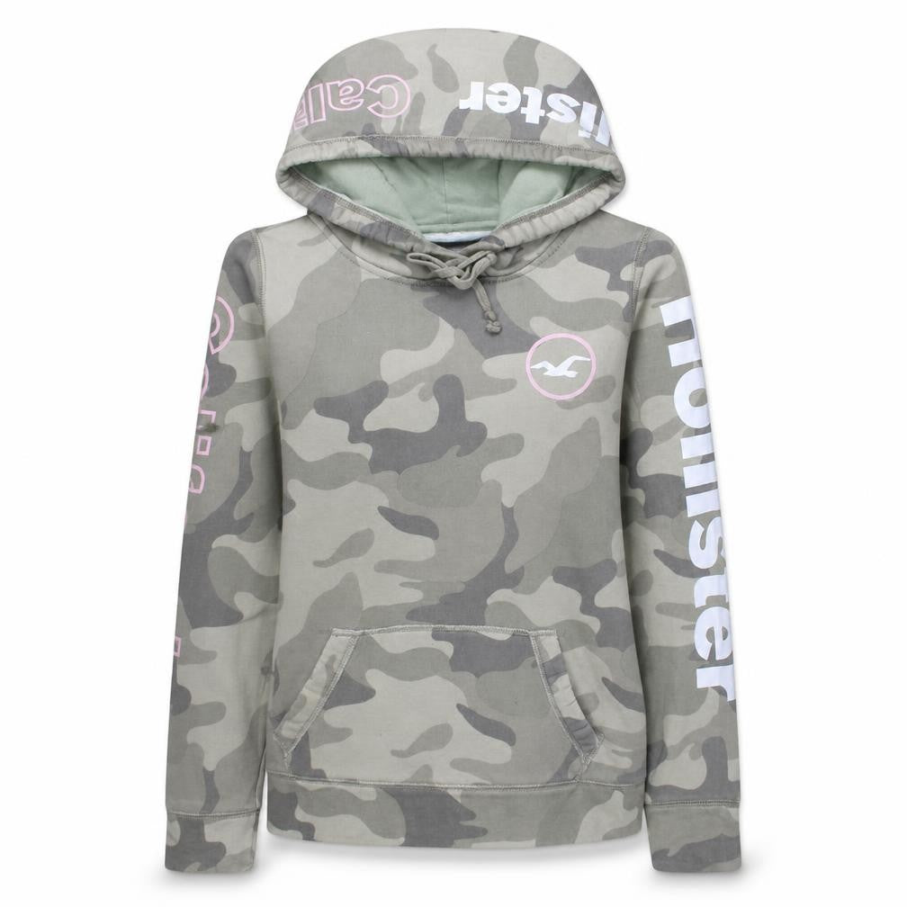 Hollister Women's Camouflage Pullover Hoodie Green Small