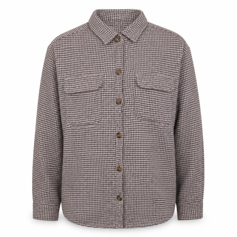 Hollister Women Grey Houndstooth Button-Up Shirt Medium