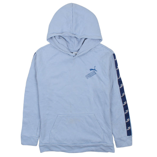 Puma Teens Blue Pullover Hoodie with Logo Tape Detail Size L 14-16
