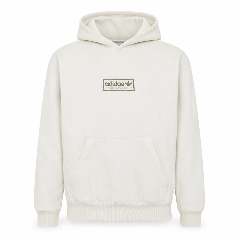 Adidas Men White Pullover Hoodie M Logo Fleece Sweatshirt