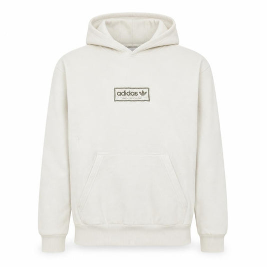 Adidas Men White Pullover Hoodie M Logo Fleece Sweatshirt