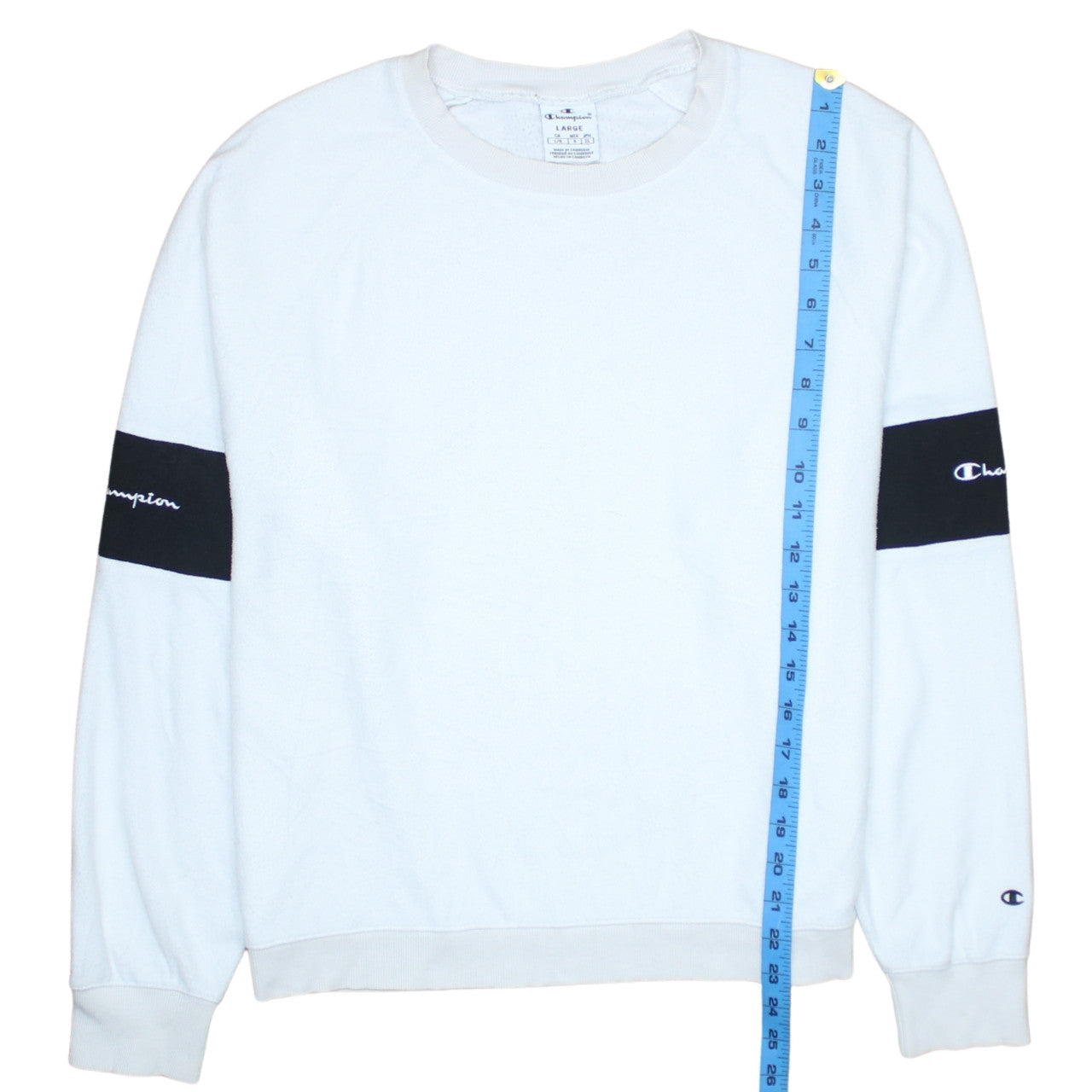 Champion Women's White Crew Neck Sweatshirt Large Logo Sleeve Detail