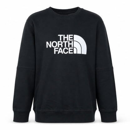 Front view of The North Face boys’ black m crew neck pullover sweatshirt cotton logo