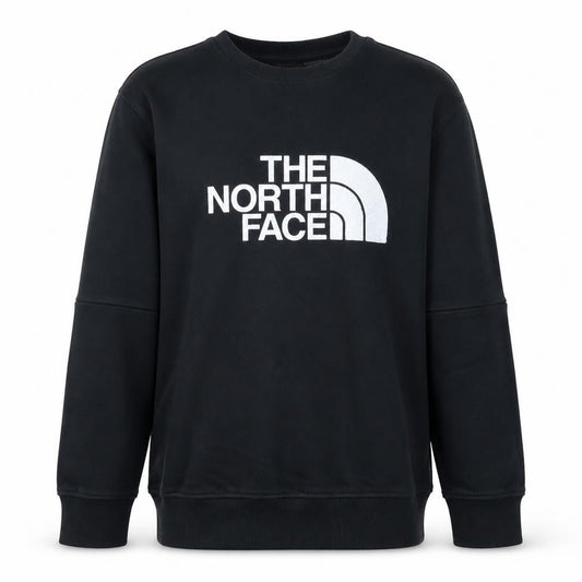 Front view of The North Face boys’ black m crew neck pullover sweatshirt cotton logo