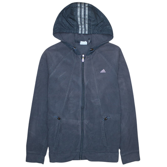 Adidas Women Navy Blue Full Zip Hooded Fleece Jacket Size 12