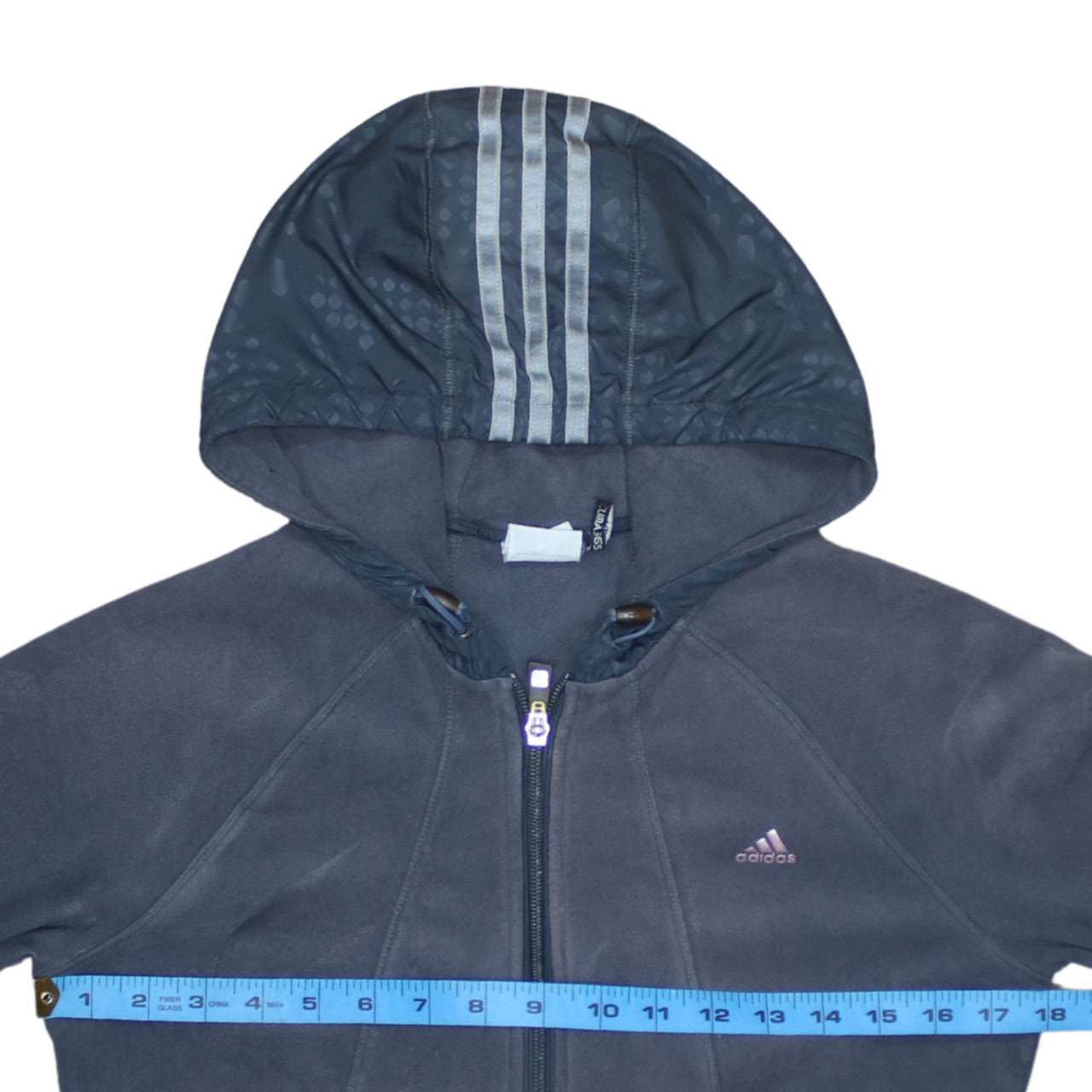 Adidas Women Navy Blue Full Zip Hooded Fleece Jacket Size 12