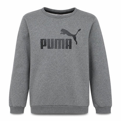 Front view of Puma boys’ grey crew neck pullover sweatshirt 15-16 years logo print