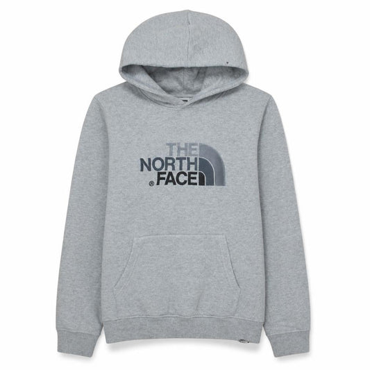 Front view of The North Face boys’ grey xl pullover hoodie fleece logo sweatshirt