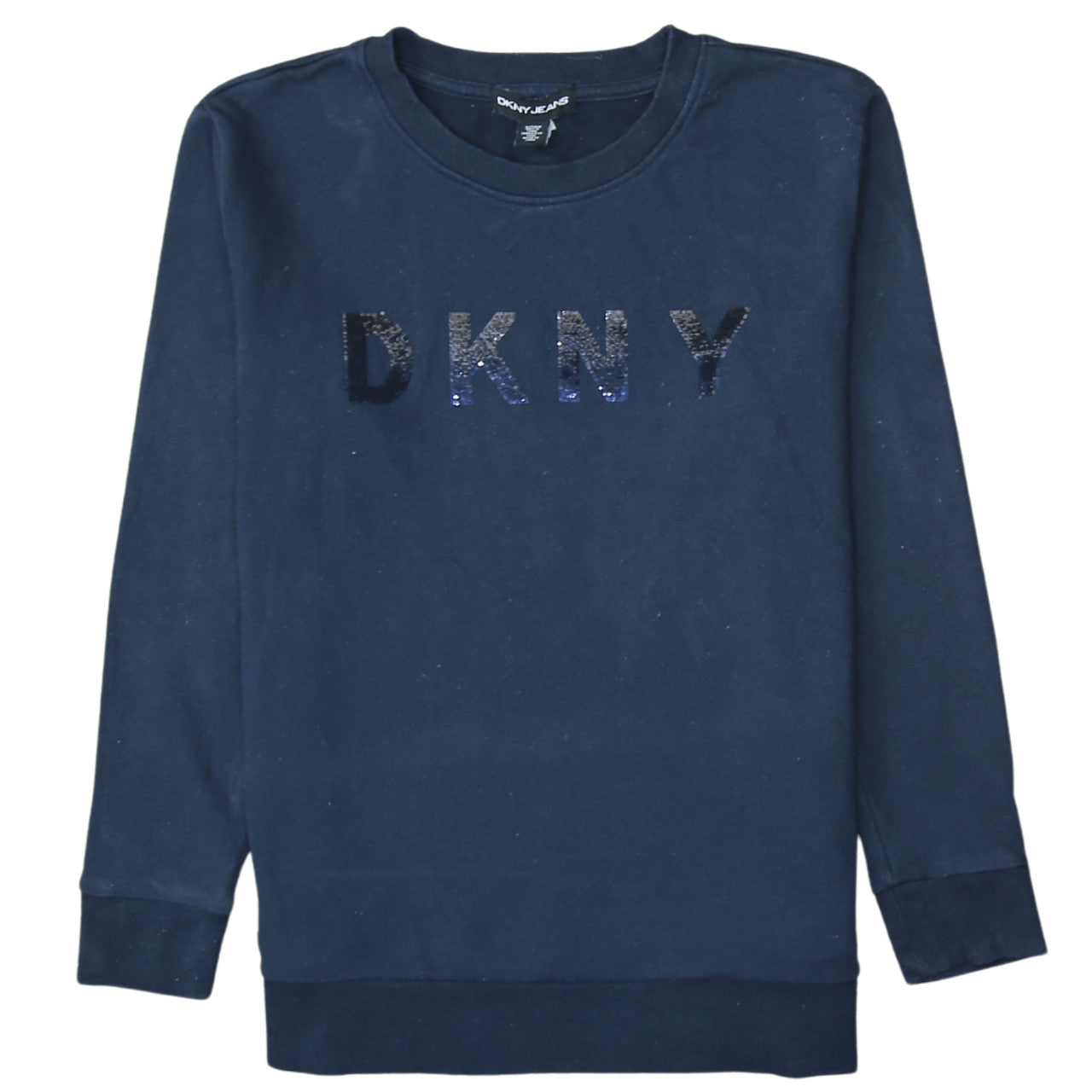 DKNY Jeans Women's Navy Blue Sequin Logo Pullover Sweatshirt Size S