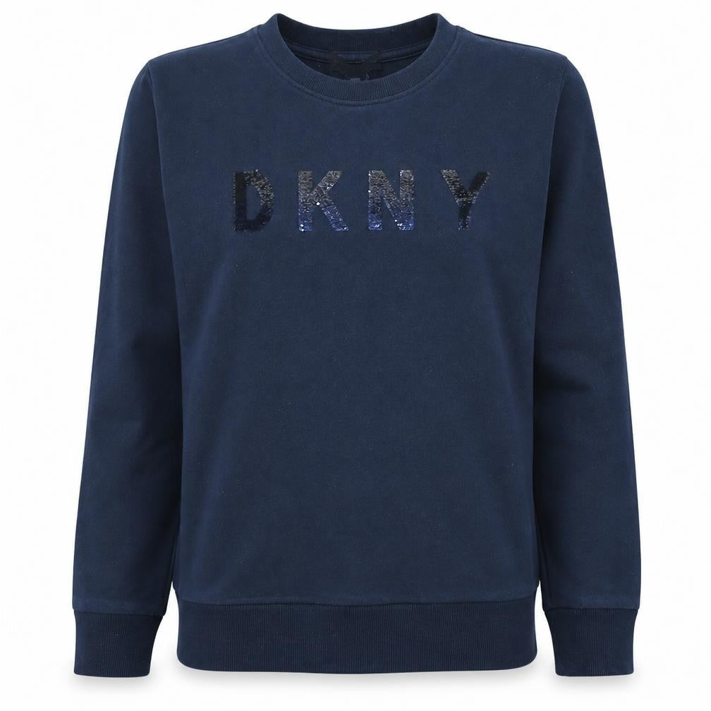 DKNY Jeans Women's Navy Blue Sequin Logo Pullover Sweatshirt Size S