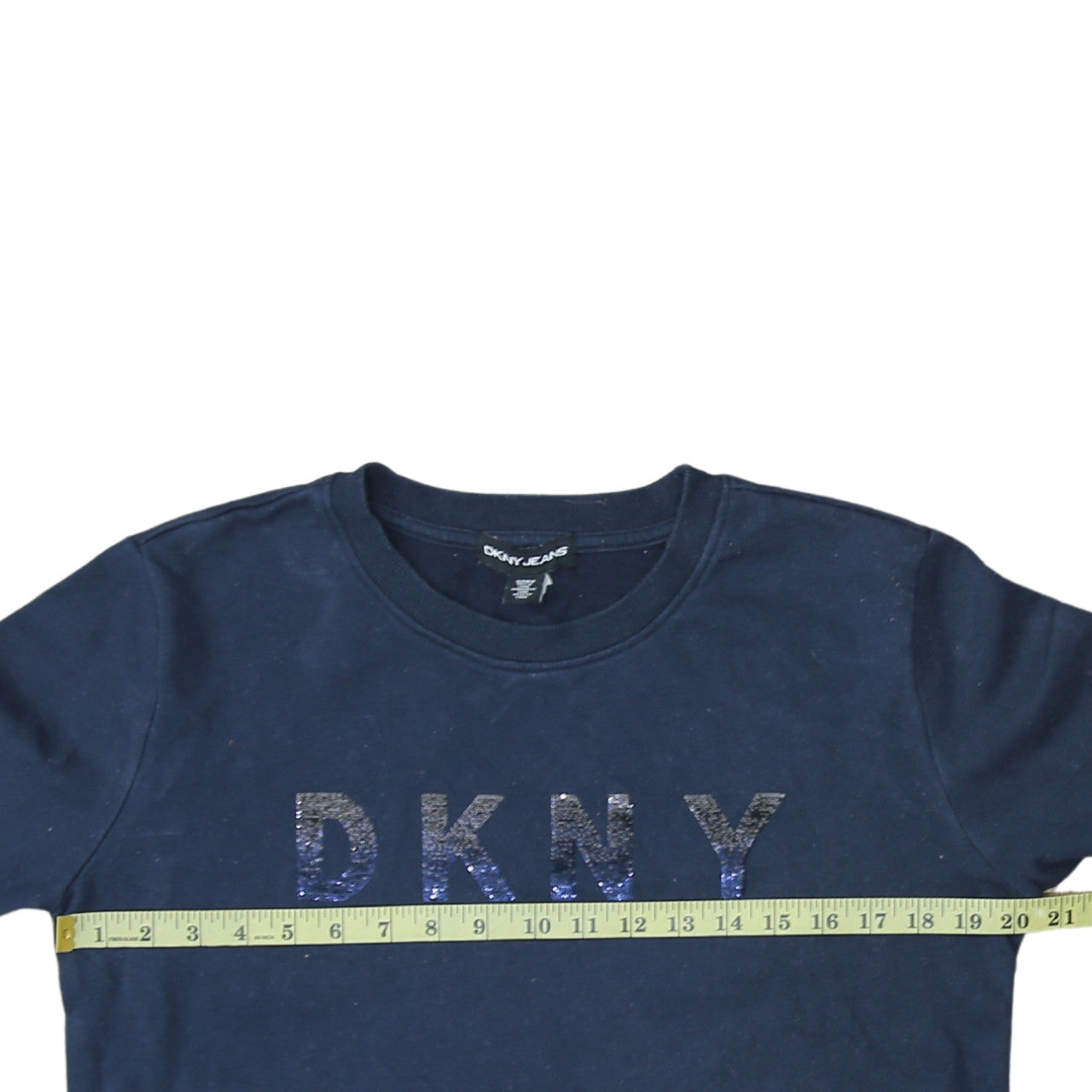DKNY Jeans Women's Navy Blue Sequin Logo Pullover Sweatshirt Size S