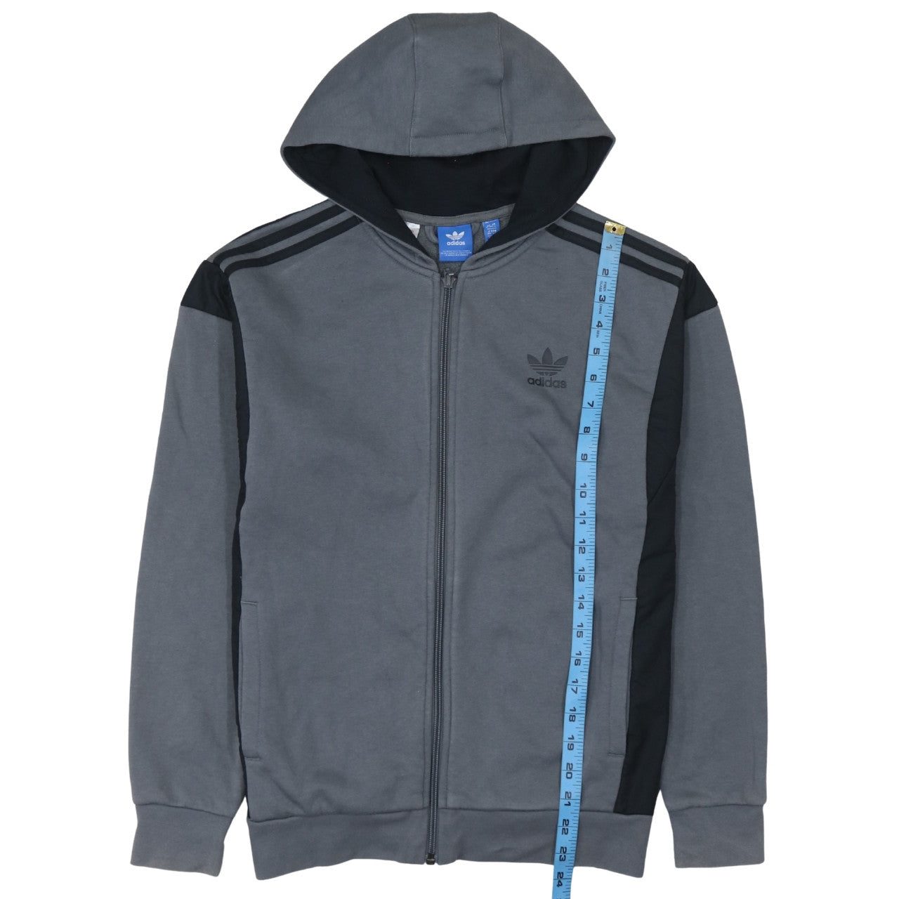 Adidas Boys Grey Full Zip Hoodie Sweatshirt Size 164 Classic Fit
