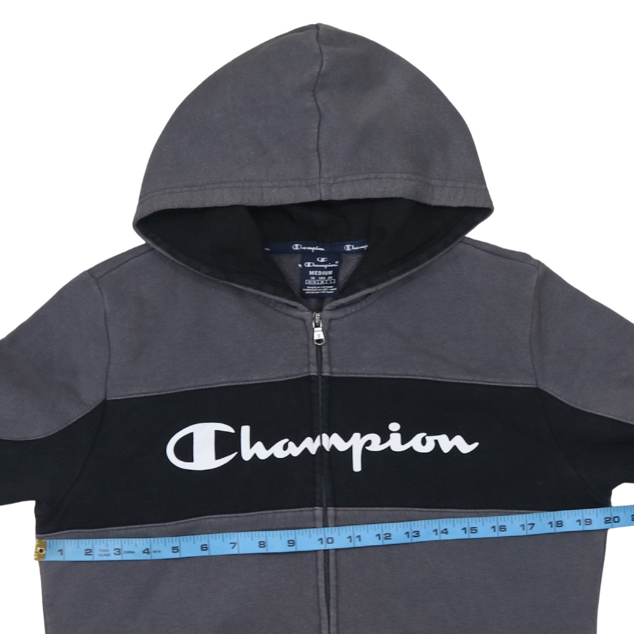 Champion Men's Grey Full Zip Hoodie Medium Logo Fleece Sweatshirt