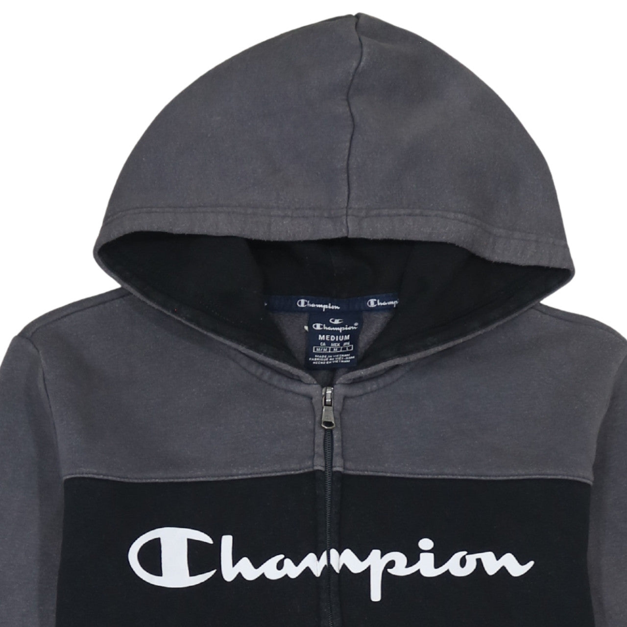 Champion Men's Grey Full Zip Hoodie Medium Logo Fleece Sweatshirt