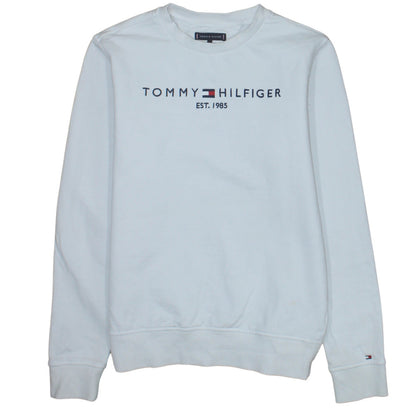 Additional front view of Tommy Hilfiger boys’ white cotton crew neck sweatshirt, size 164