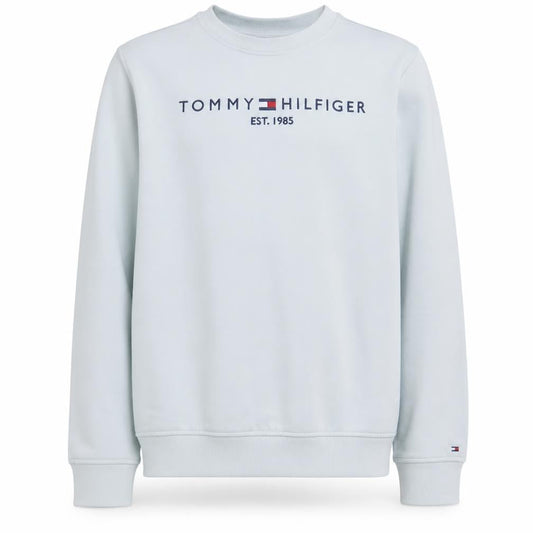 Front view of Tommy Hilfiger boys’ white cotton crew neck sweatshirt, size 164