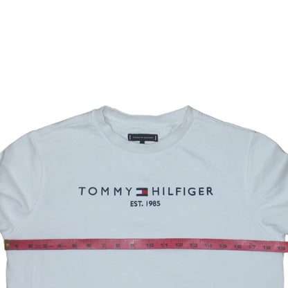 Back view of Tommy Hilfiger boys’ white cotton crew neck sweatshirt, size 164