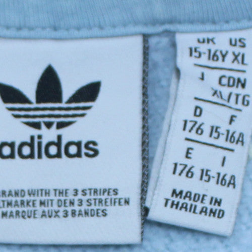 Adidas Girls Light Blue Hooded Pullover Sweatshirt 15-16 Years XL