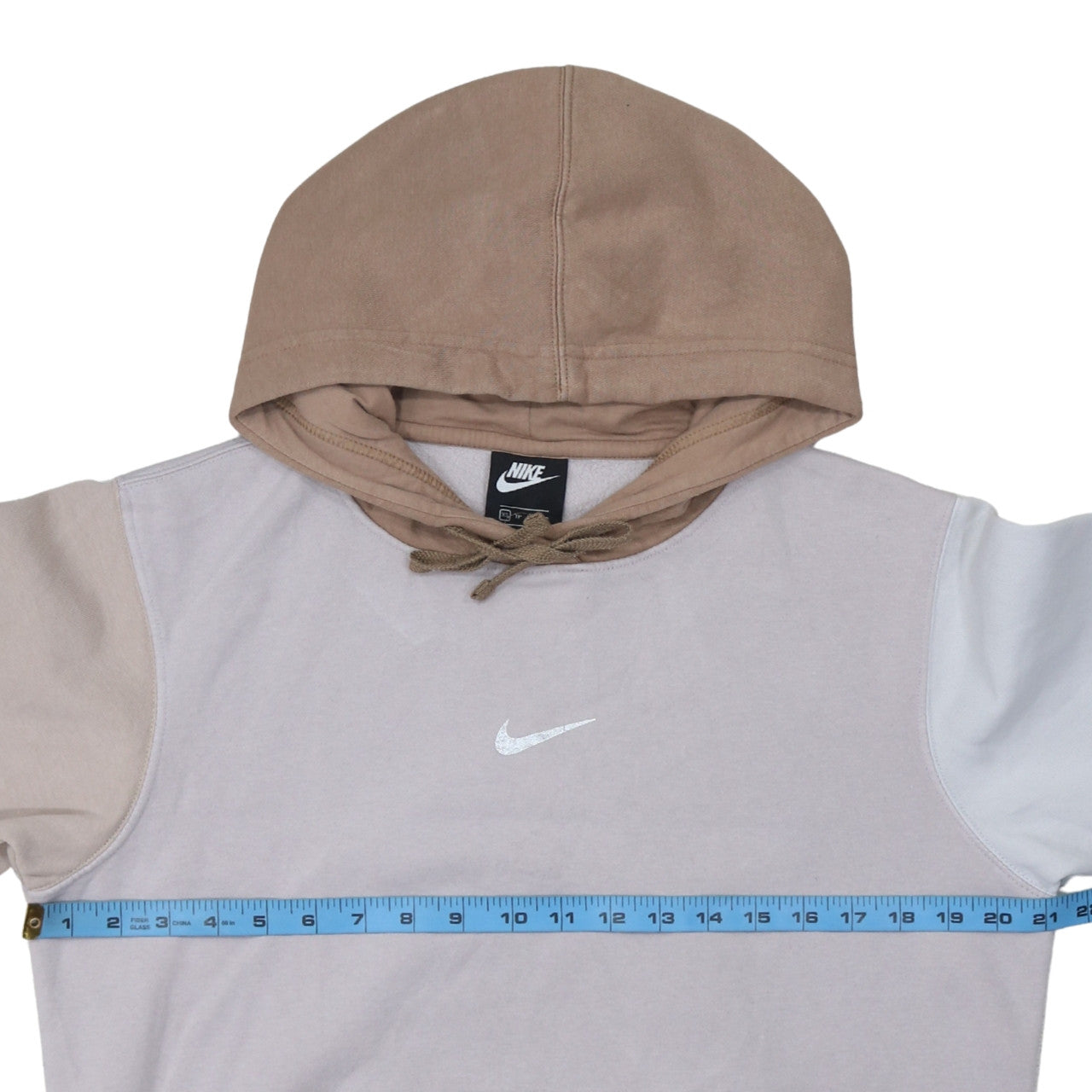 Nike Womens Beige Colourblock Hoodie XS Pullover Cotton Hooded Sweatshirt